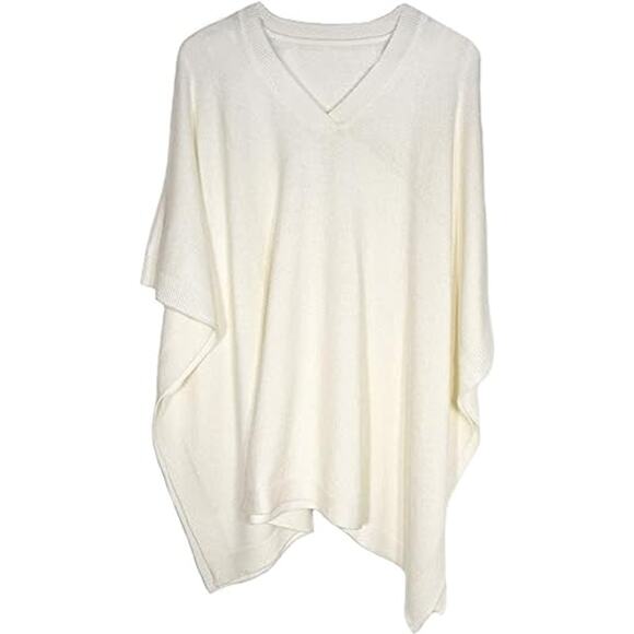 Modena Soft Knit V-Neck Open Side Kimono Poncho Sweater One Size Cream NWT - Picture 2 of 7